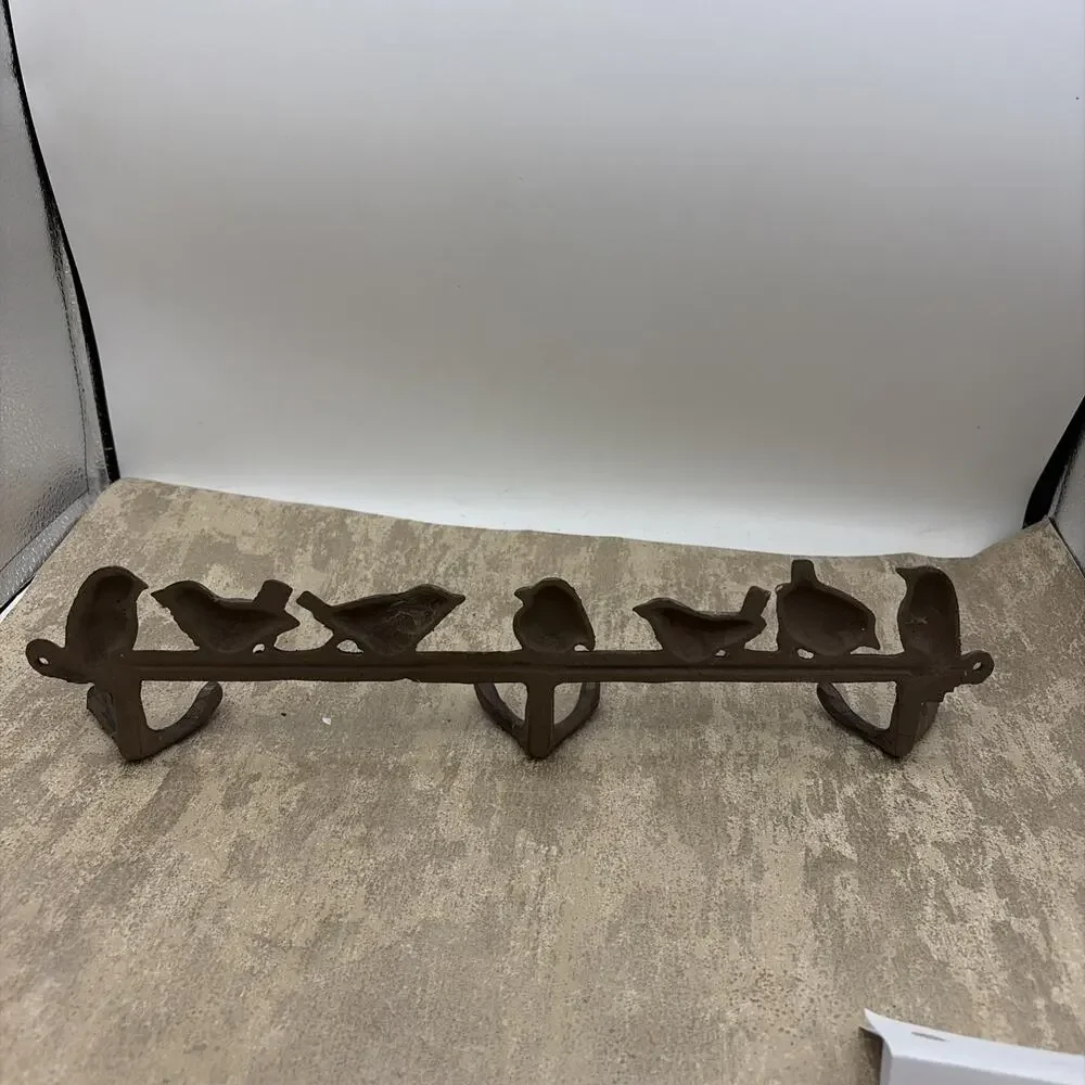14.5” Cast Iron 7 Birds On BranchCoat Hanger 3 Double Hooks Wall Mount 2 Lbs.